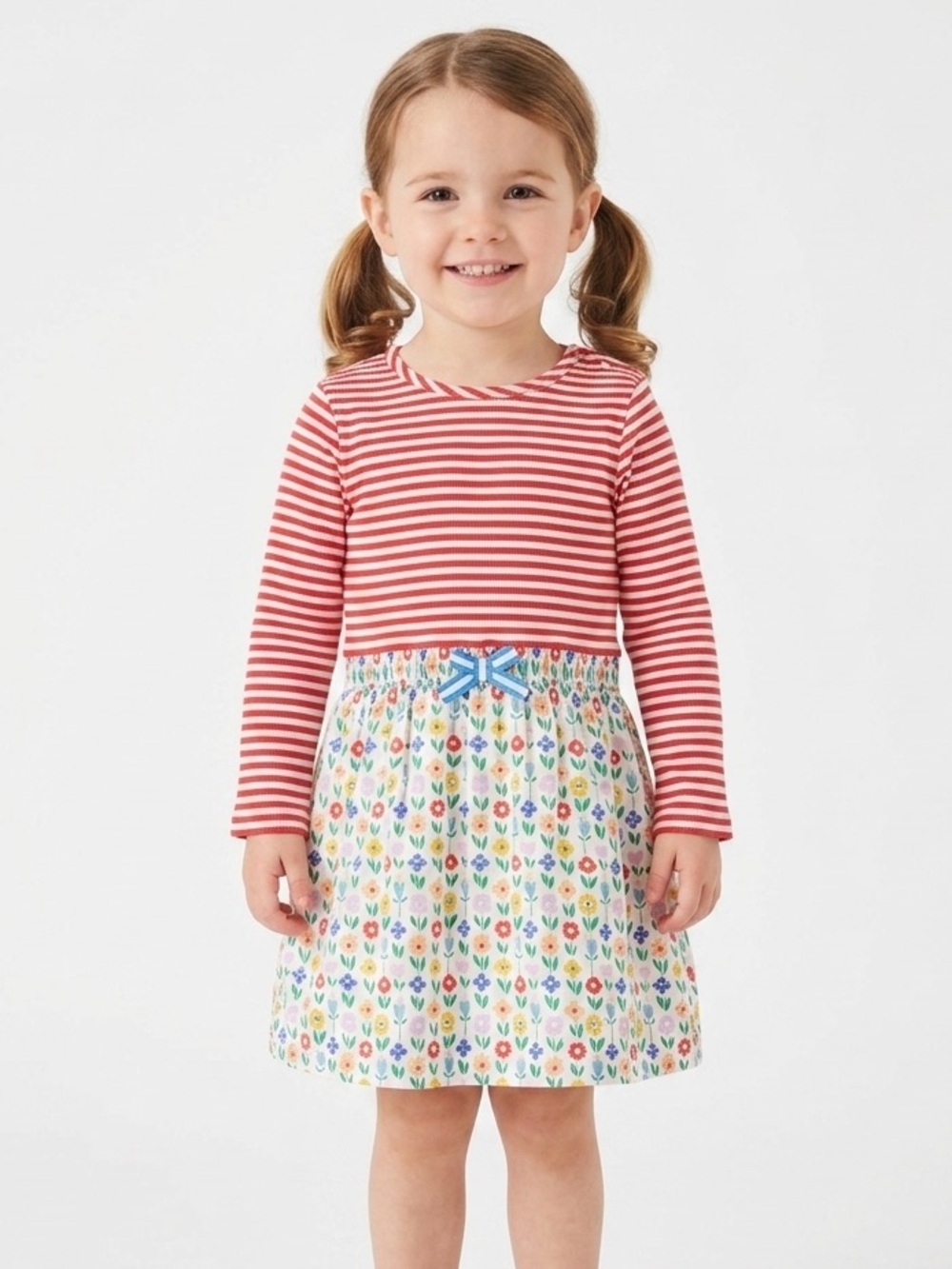 Mini Boden Floral and red Striped Dress 3Y-4Y